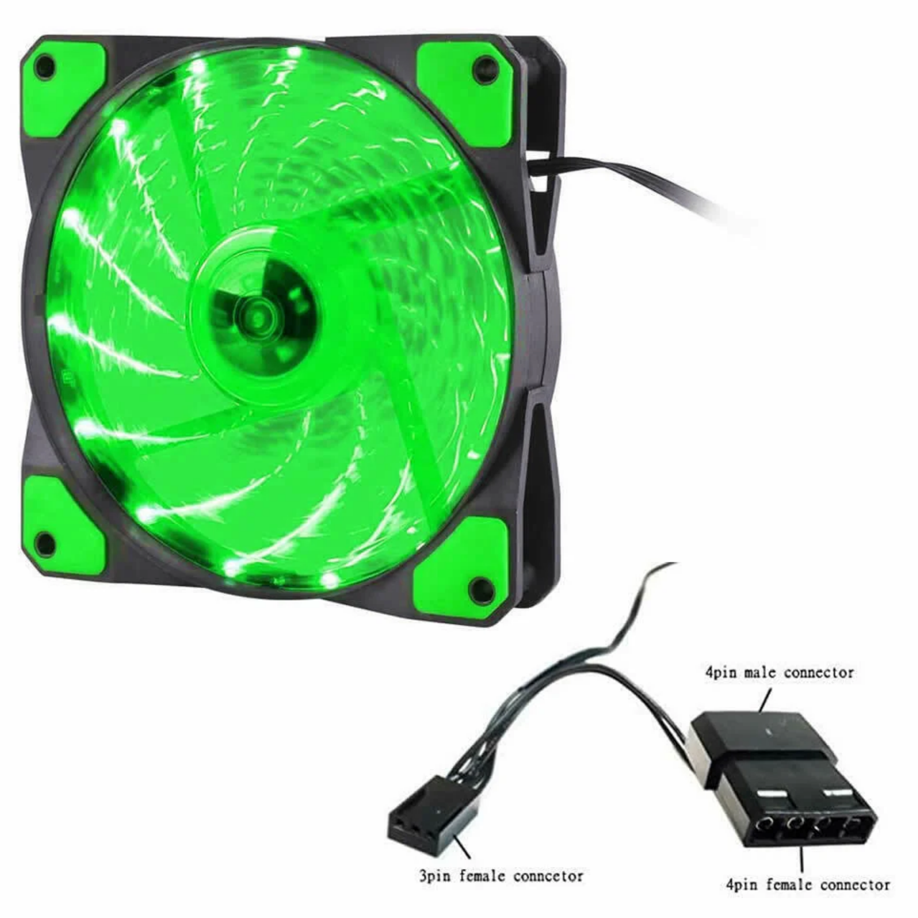 Jedel 120MM Green LED Fans 3/4pin